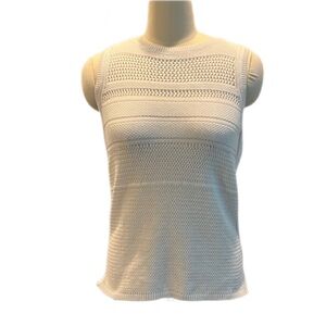 Boss White Mixed Stitch Sleeveless Cotton Sweater